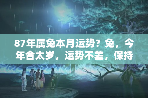 87年属兔本月运势？兔，今年合太岁，运势不差，保持心态很重要！