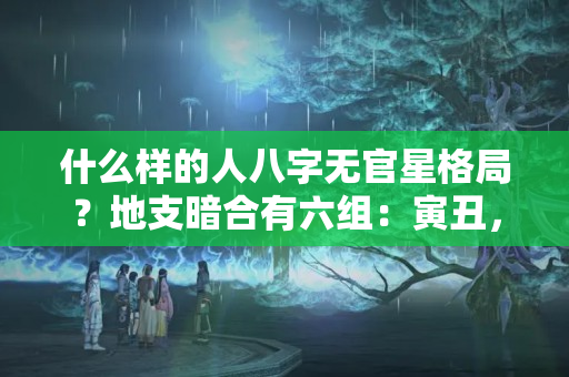 什么样的人八字无官星格局？地支暗合有六组：寅丑，亥午，寅午，子巳，巳酉，申卯